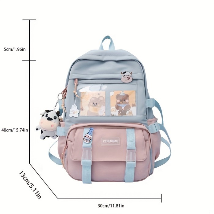 Preppy Fashion Versatile Student Backpack For School Large Capacity Storage Bag Cute Cartoon Bear Backpack Contrast Color Backpack For Travel Daily Use
