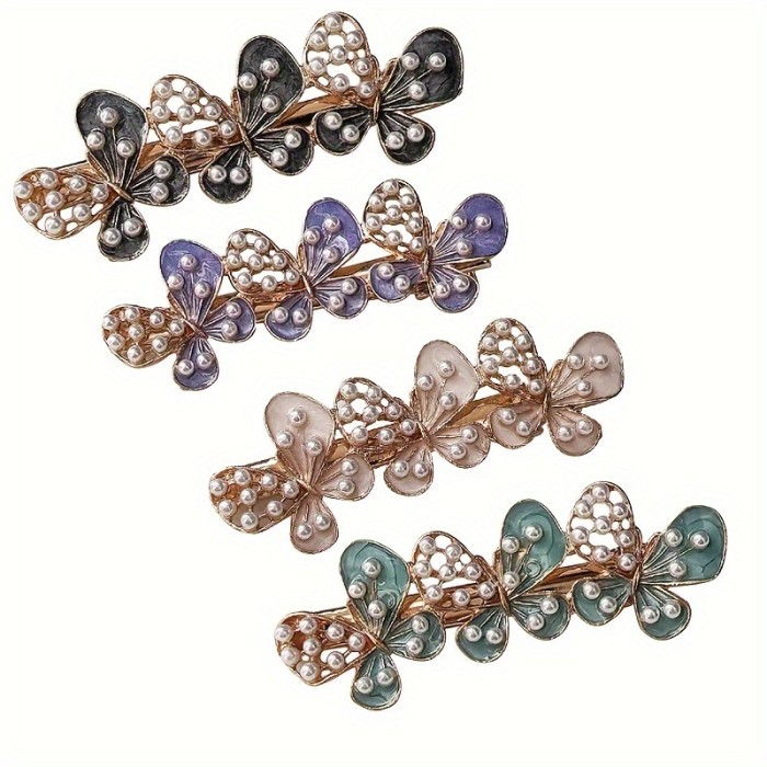 Faux Pearl Butterfly Hair Clip, Dress Up Hair Accessories, Fashionable Hairpin For Girls