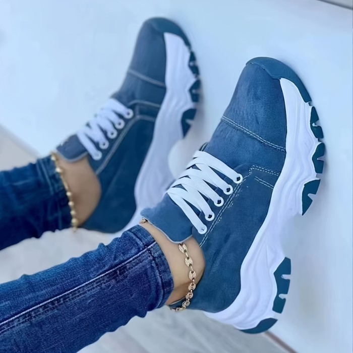 Women's Platform Sneakers, Casual Lace Up Outdoor Shoes, Women's Comfortable Low Top Shoes