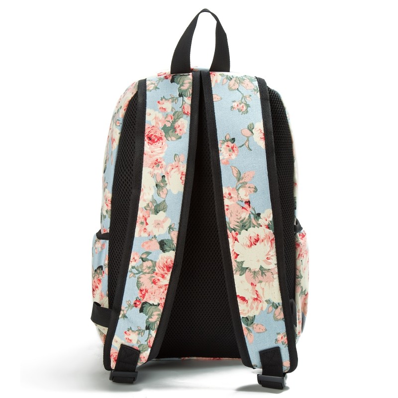 Flower Pattern Canvas Backpack, Women's Large Capacity Shoulder Laptop Bag, Casual Zipper Backpack