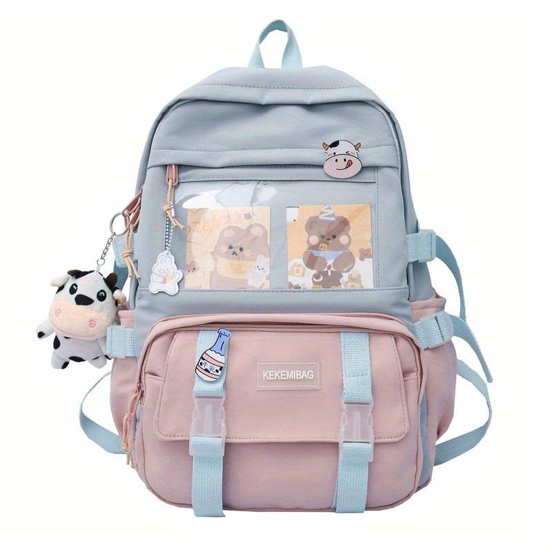 Preppy Fashion Versatile Student Backpack For School Large Capacity Storage Bag Cute Cartoon Bear Backpack Contrast Color Backpack For Travel Daily Use