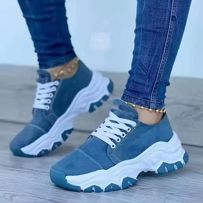 Women's Platform Sneakers, Casual Lace Up Outdoor Shoes, Women's Comfortable Low Top Shoes