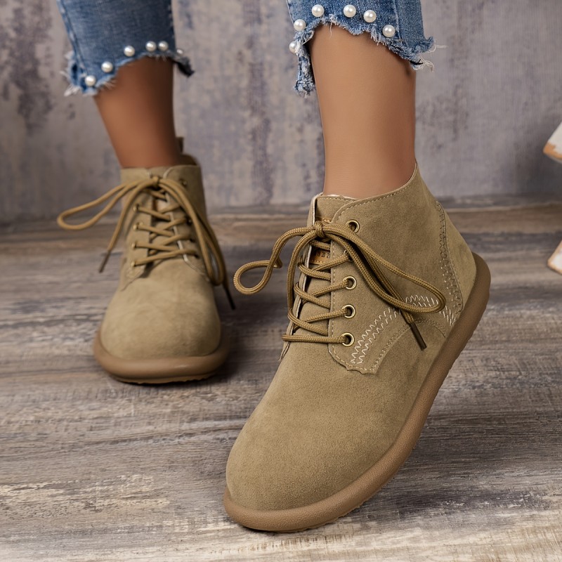 Women's Solid Color Combat Boots, Lace Up Soft Sole Platform Casual Boots, Versatile Round Toe Boots