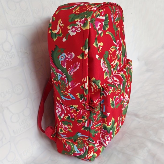 Ethnic Style Floral Pattern Backpack, Large Capacity Outdoor Travel Rucksack, Trendy Nylon Schoolbag