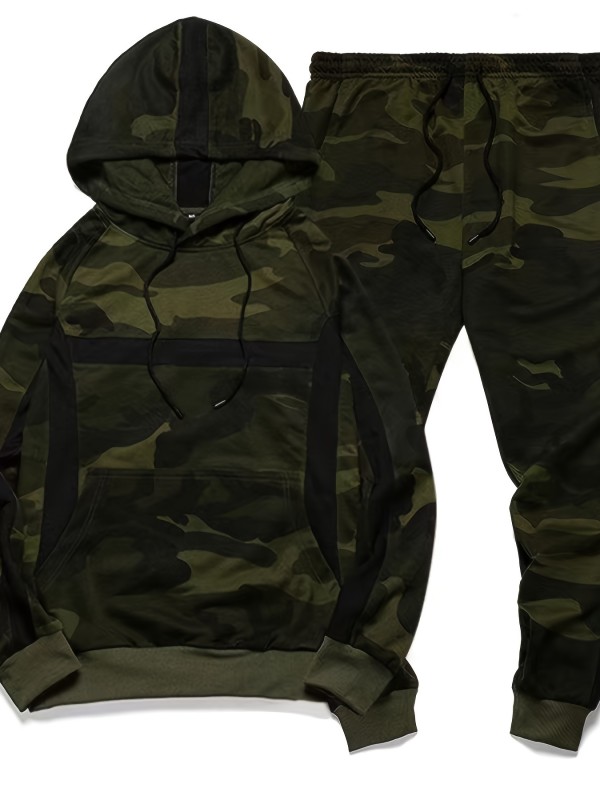 Men's Camouflage 2-Piece Set: Stylish Sports Hoodie & Jogger Sweatpants for Fall & Winter