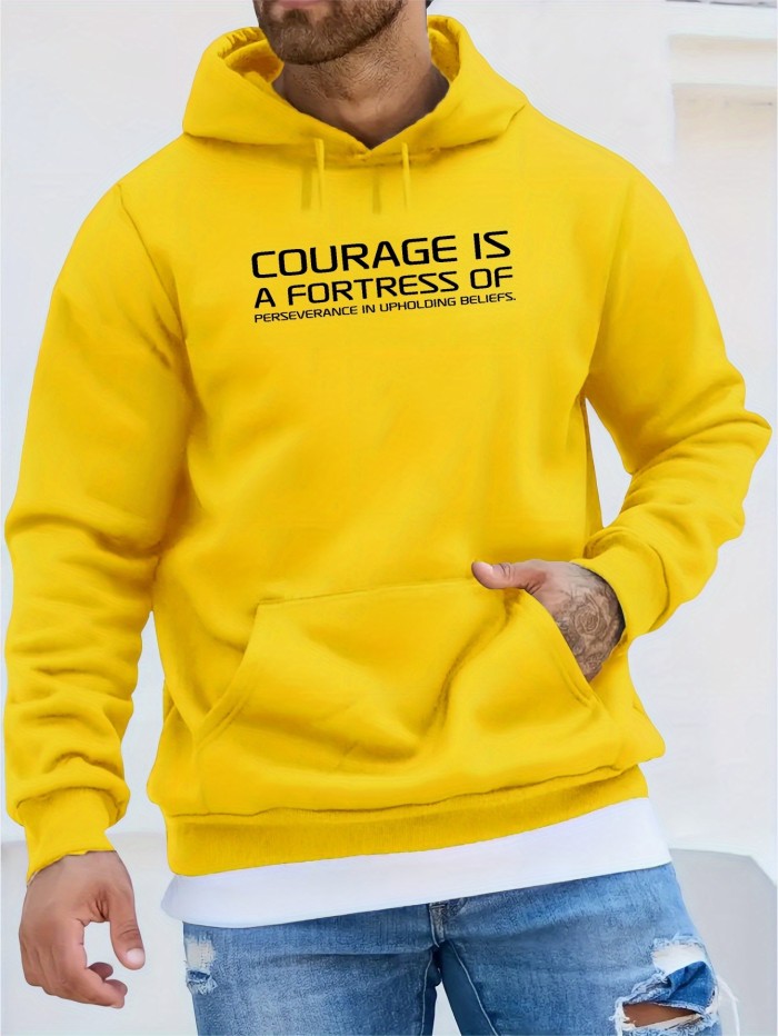 Fortress Print Men's Pullover Round Neck Hoodies With Kangaroo Pocket Long Sleeve Hooded Sweatshirt Loose Casual Top For Autumn Winter Men's Clothing As Gifts