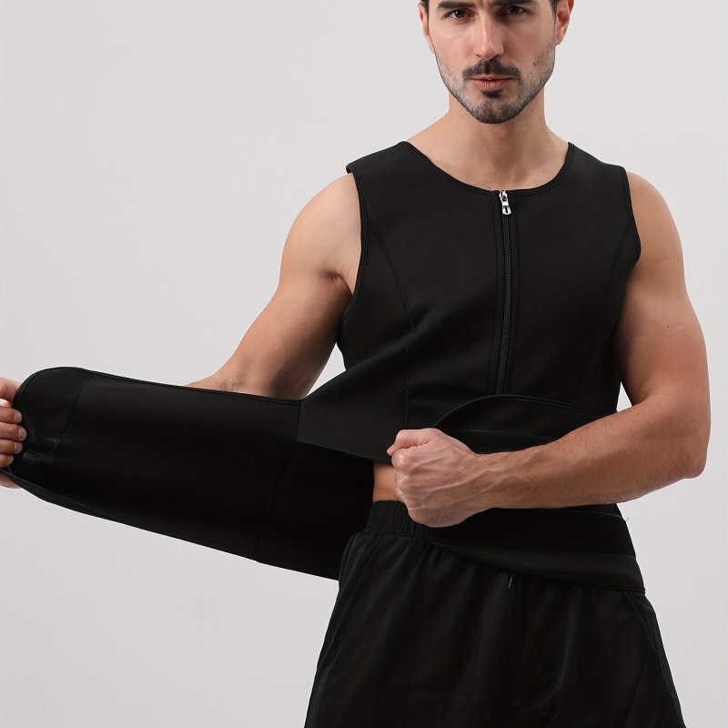 Men's Sweating Sauna Vest, Waist Trainer Zipper Tank Top, Compression Back Support Shirt For Workout Fitness Gym
