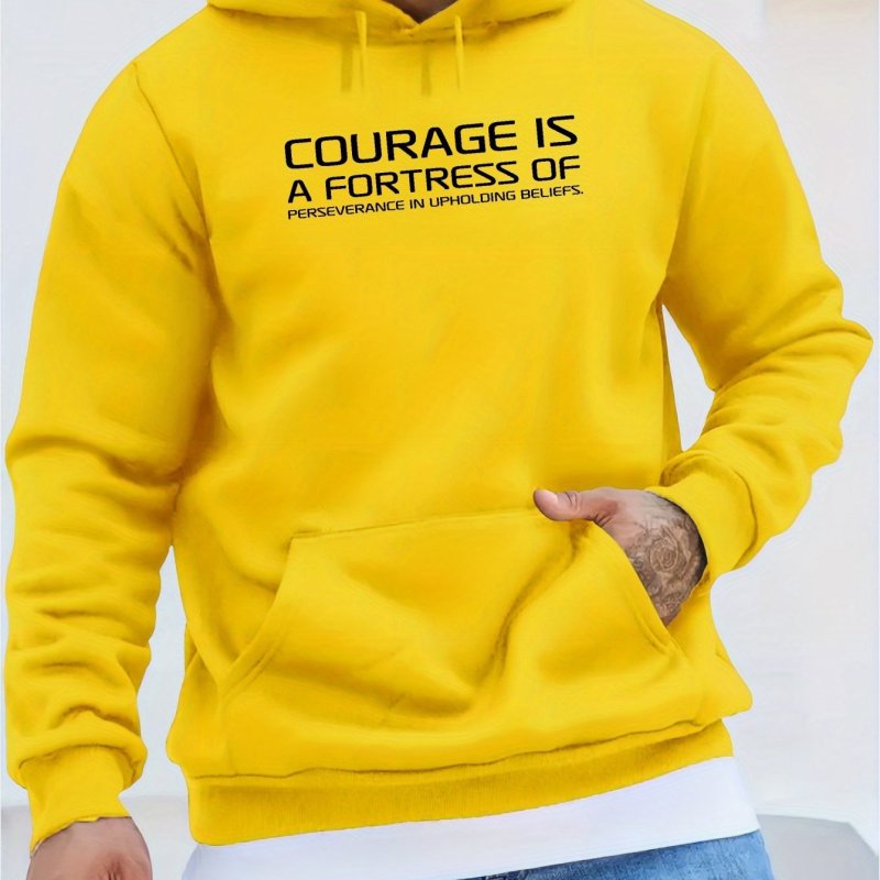 Fortress Print Men's Pullover Round Neck Hoodies With Kangaroo Pocket Long Sleeve Hooded Sweatshirt Loose Casual Top For Autumn Winter Men's Clothing As Gifts