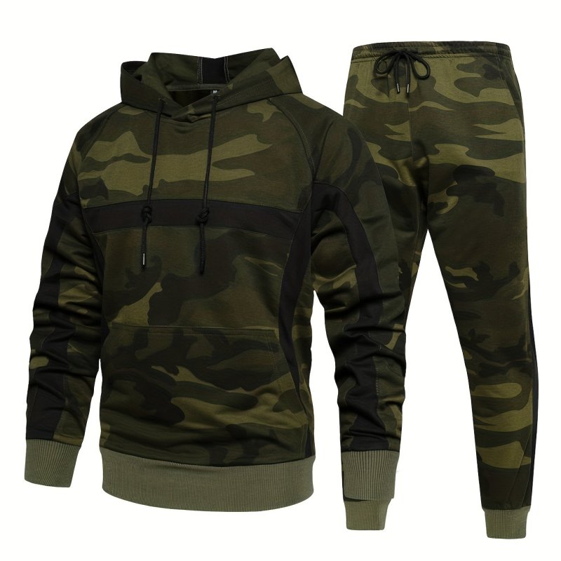 Men's Camouflage 2-Piece Set: Stylish Sports Hoodie & Jogger Sweatpants for Fall & Winter