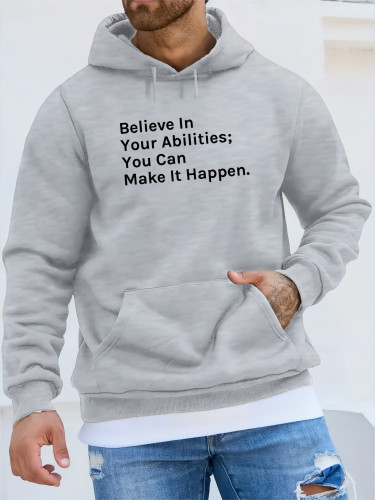 Belief Abilities Print Men's Pullover Round Neck Hoodies With Kangaroo Pocket Long Sleeve Hooded Sweatshirt Loose Casual Top For Autumn Winter Men's Clothing As Gifts