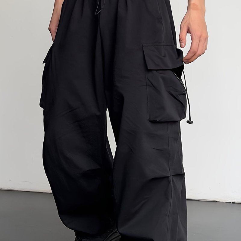 Trendy Y2K Solid Cargo Pants, Men's Multi Flap Pocket Trousers, Loose Casual Outdoor Pants, Men's Work Pants Outdoors Streetwear Hip Hop Style