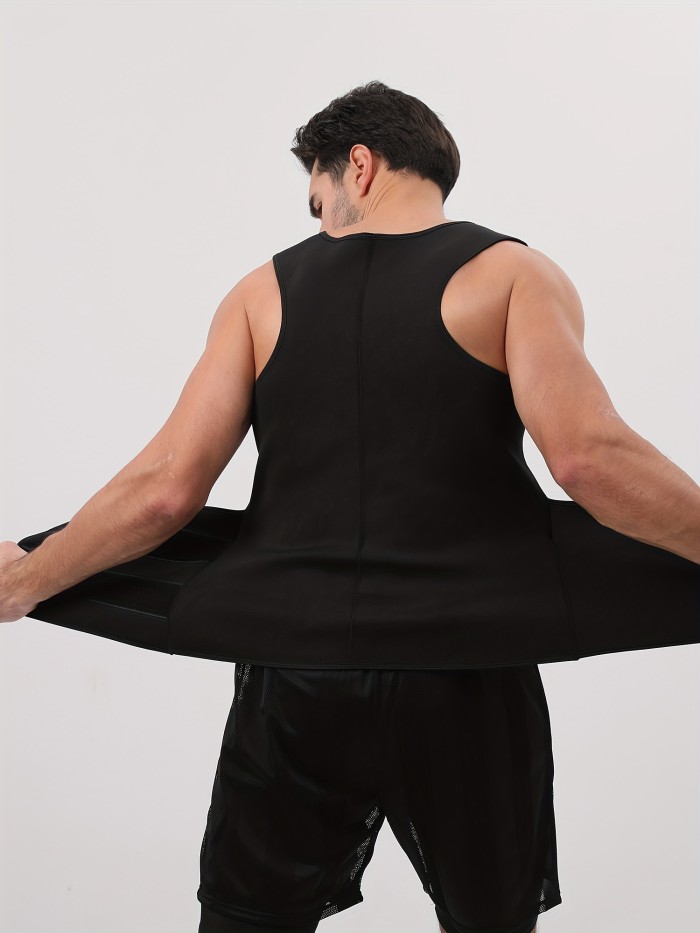 Men's Sweating Sauna Vest, Waist Trainer Zipper Tank Top, Compression Back Support Shirt For Workout Fitness Gym