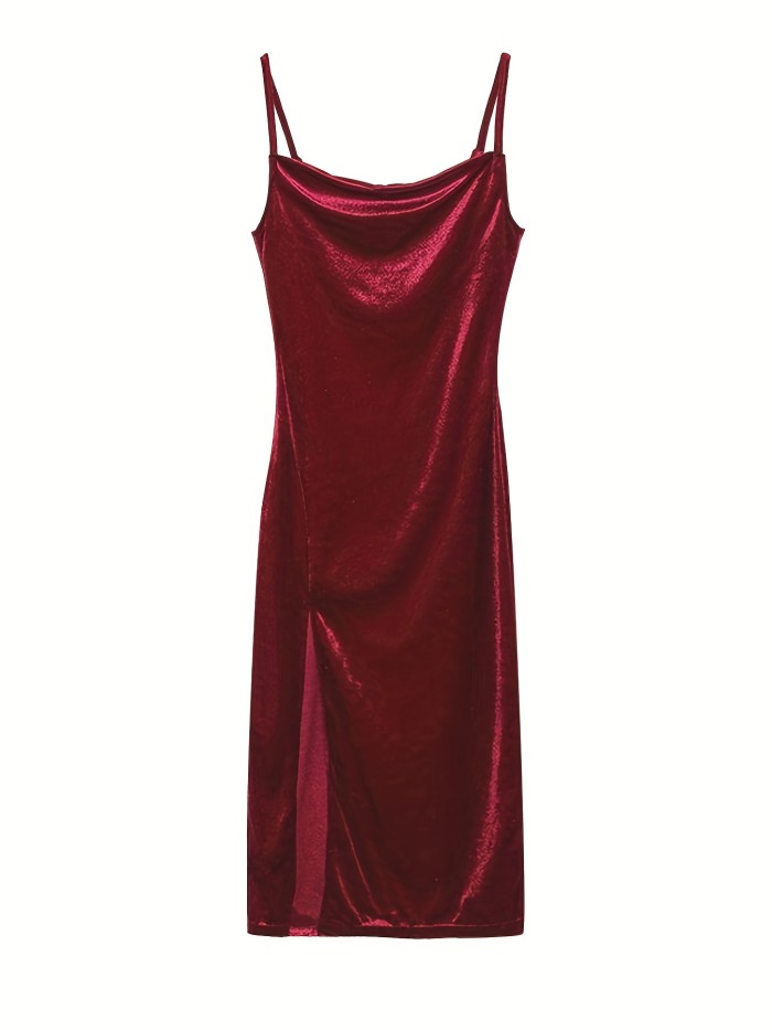 Split Thigh Cami Dress, Sexy Sleeveless Slim Party Dress, Women's Clothing