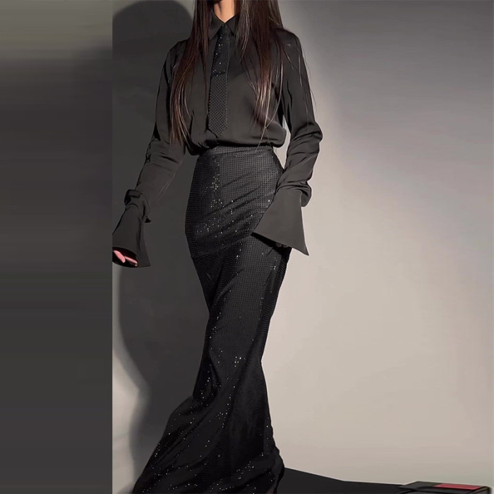 Women's Fashion Party Elegant Heavy Industry Slit Hip Maxi Dresses
