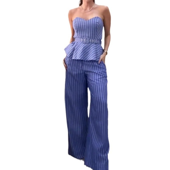 Women's Fashion Striped Printed Tube Top Casual Pants Suit