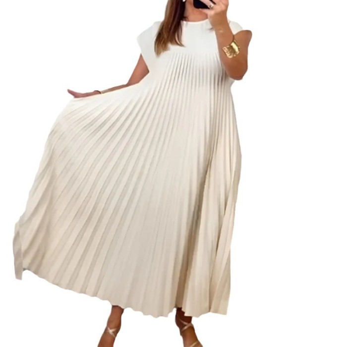 Women's Elegant and Fashionable Solid Color Round Neck Loose Dress