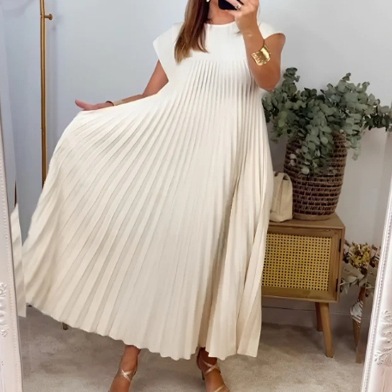 Women's Elegant and Fashionable Solid Color Round Neck Loose Dress