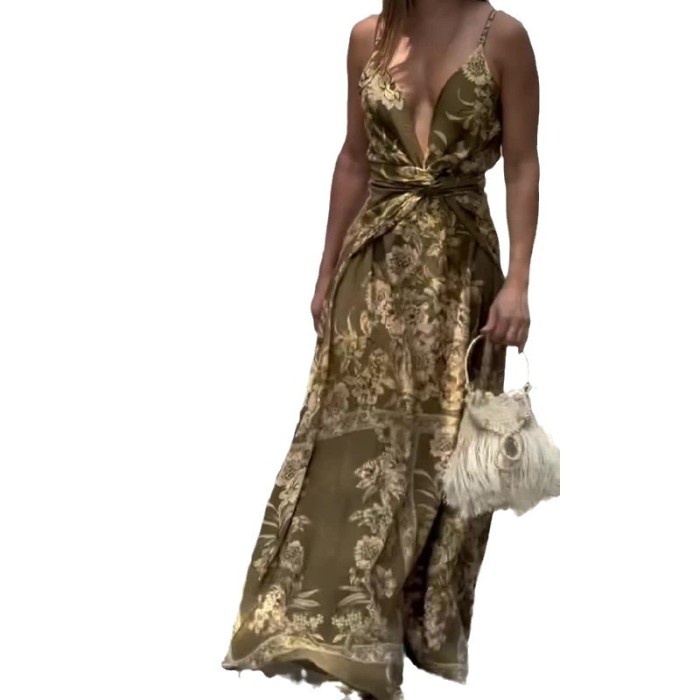 Women's Bohemian Fashion Printed Casual Vacation Suspender Long Skirt