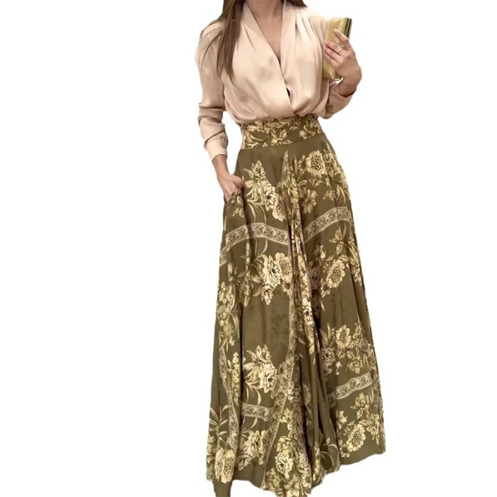 Women's Retro Print Elegant High Waist Skirt Suit