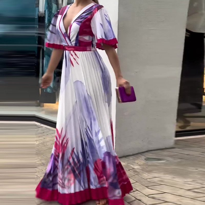 Elegant and Fashionable Colorblock Printed V-Neck High Waist Jumpsuit