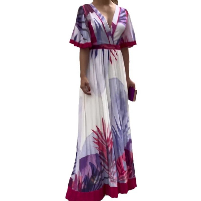 Elegant and Fashionable Colorblock Printed V-Neck High Waist Jumpsuit