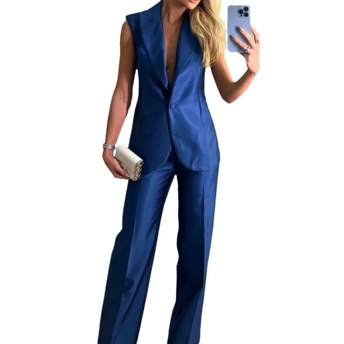 Women's Solid Color Fashionable Backless Elegant Vest Casual Pants Suit