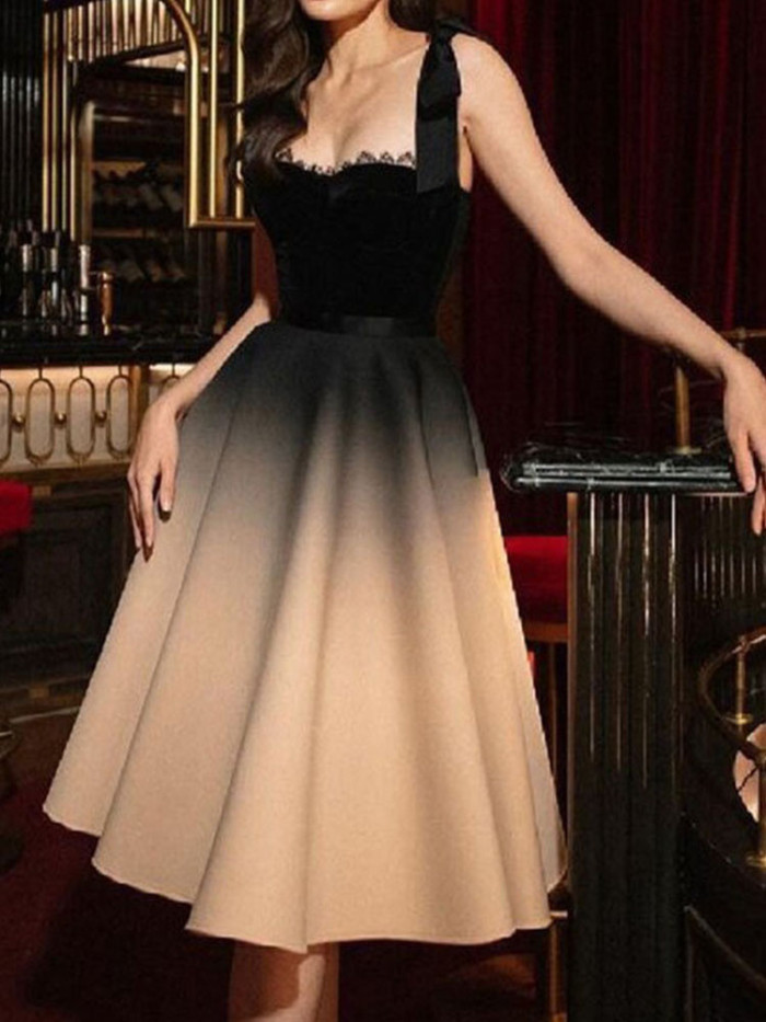 Fashion Beautiful Sexy Evening Dresses French Style Party Sling Gradient Vintage Ball Gowns  Dress