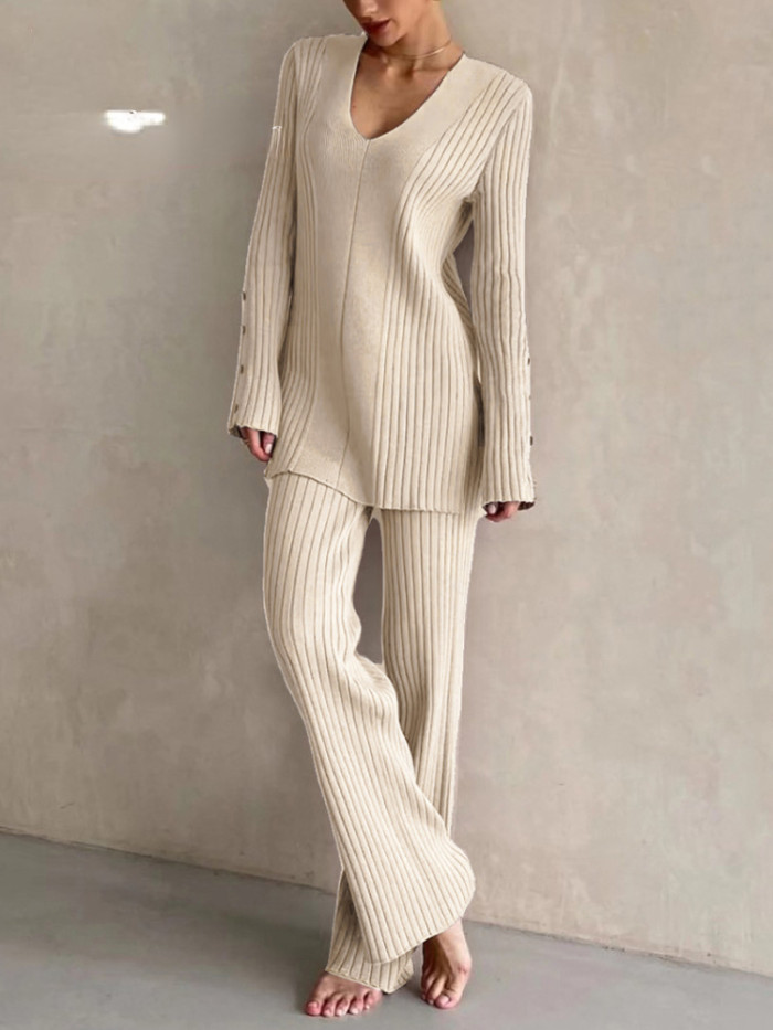 Women's Tracksuit Pant Sets Oversize Sweater Elegant V-Neck Long Sleeve Top  Two Piece Sets