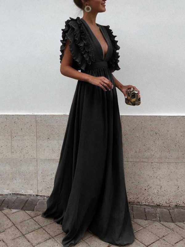 Fashion V-Neck Sexy Skirt Oversize Black Vintage Elegant Party Dress White Evening Dresses