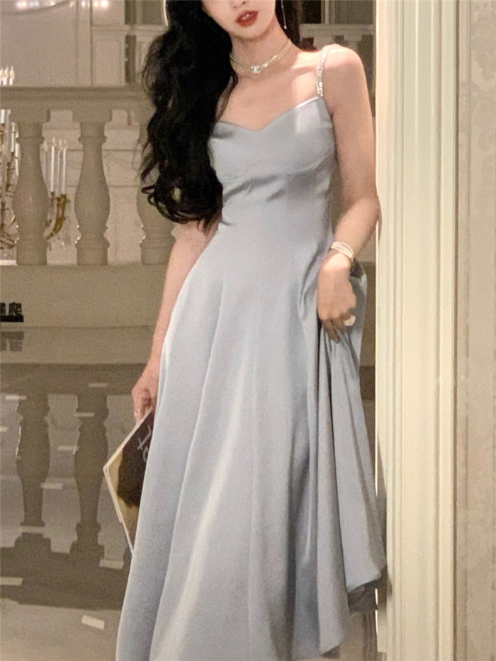 ElegantFashion Evening Ladies Vestidos Vintage Design Satin Halter Dresses