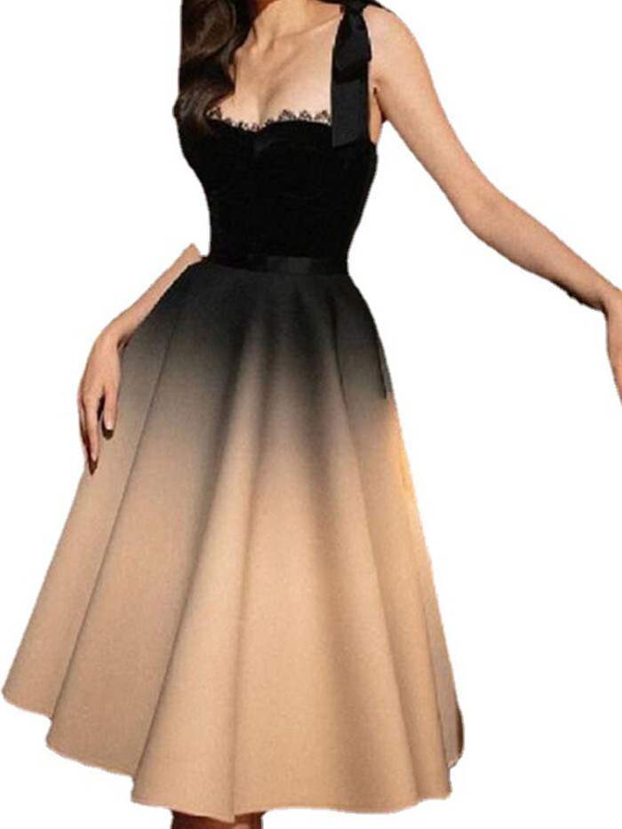Fashion Beautiful Sexy Evening Dresses French Style Party Sling Gradient Vintage Ball Gowns  Dress