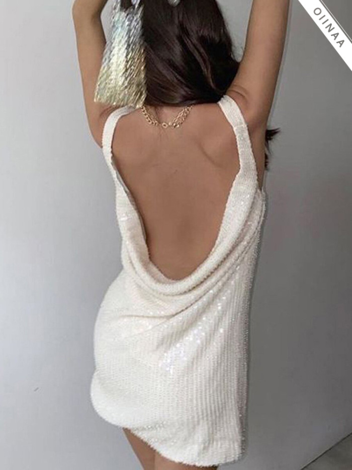 Sexy Mini Sleeveless Dresses Spaghetti Straps Backless Solid Party Slim Dresses