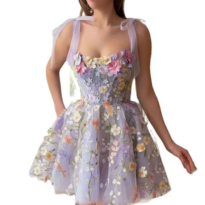 Fashion Three-dimensional Flower Embroidery Hip-huggin Dress