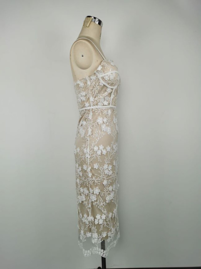 Fashion Ivory Lace Women Evening Dress Ladies Sweetheart Spaghetti Slip Sexy Wedding Dress Elegant Girls Bodycon Party Dress
