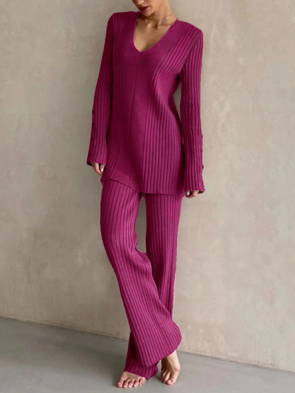 Women's Tracksuit Pant Sets Oversize Sweater Elegant V-Neck Long Sleeve Top  Two Piece Sets