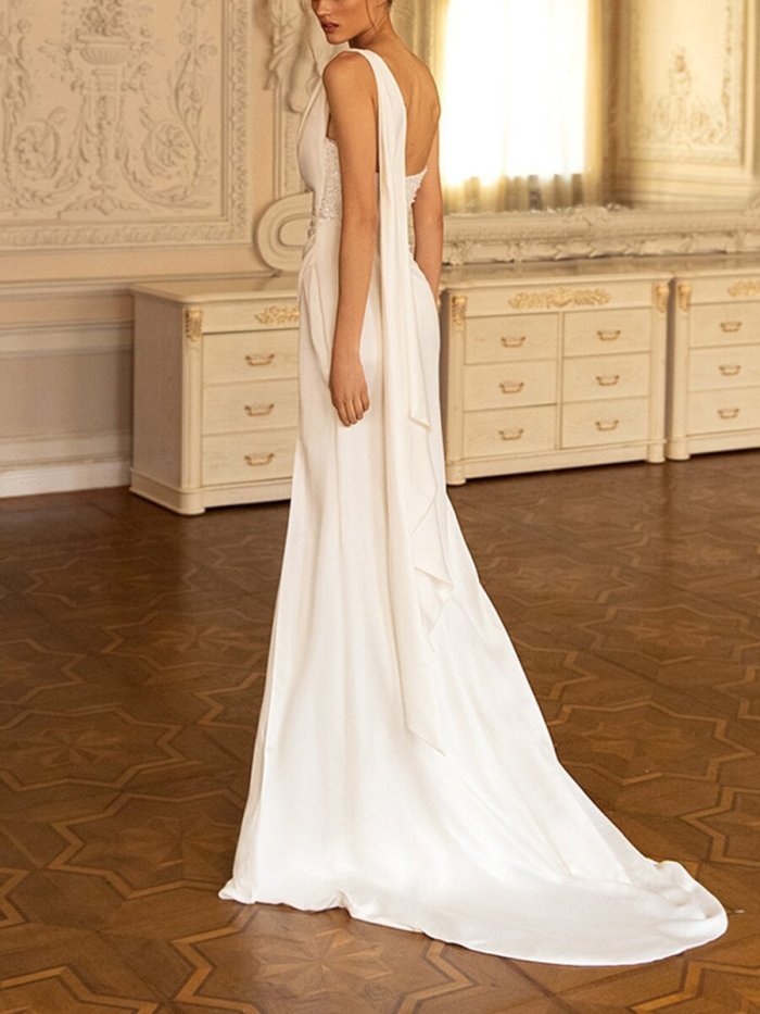 Sexy Elegant High Split Cutout Sequins Wedding Bridesmaid Formal Evening Dress