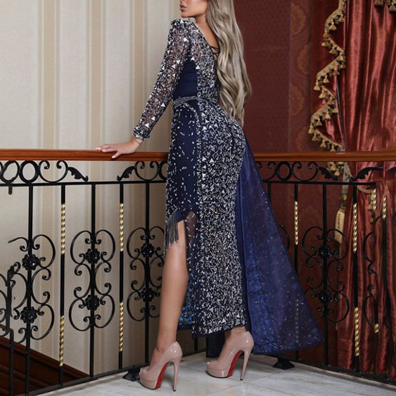 Women's Fashion Popular Long Sleeve Sequin Swing Birthday Party Evening Dress