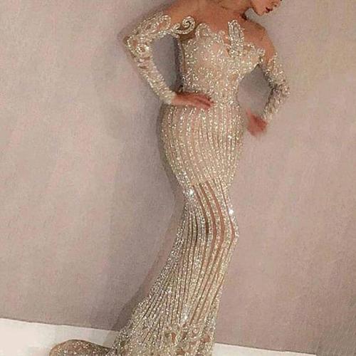 Fashion Sexy Gilded Long Sleeve Prom Party Birthday Dress