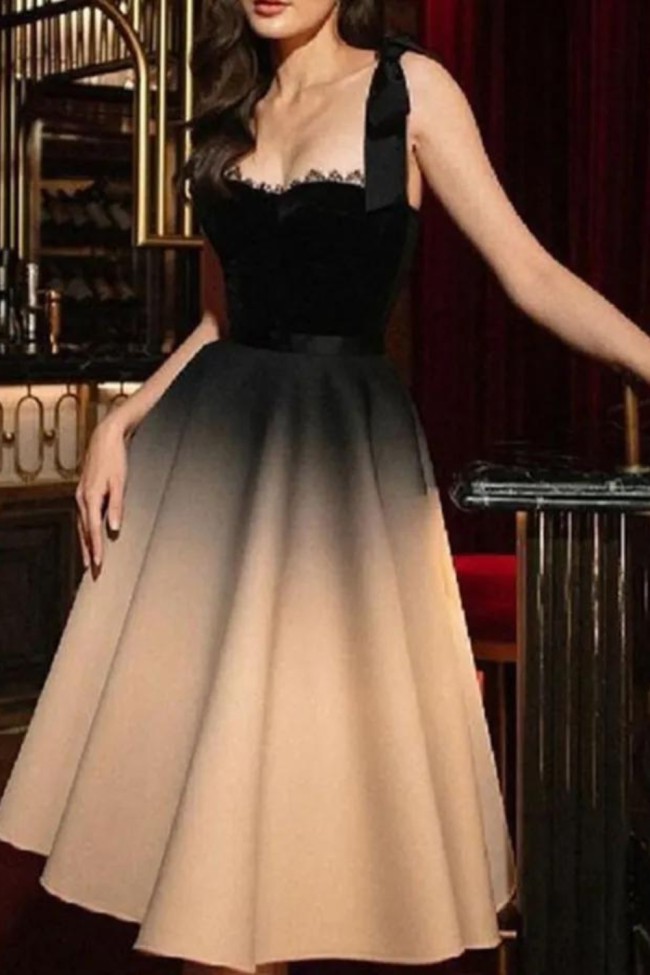 Fashion Beautiful Sexy Evening Dresses French Style Party Sling Gradient Vintage Ball Gowns  Dress