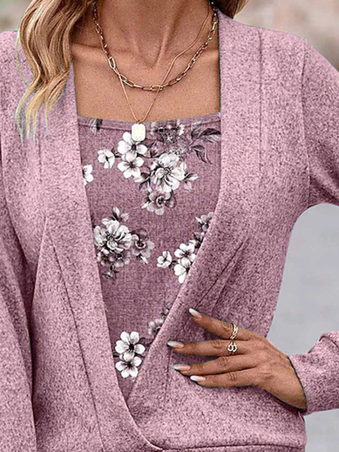 Elegant Women's Tops Fashion Knitwear Pure V-neck Fake 2-piece Blouse