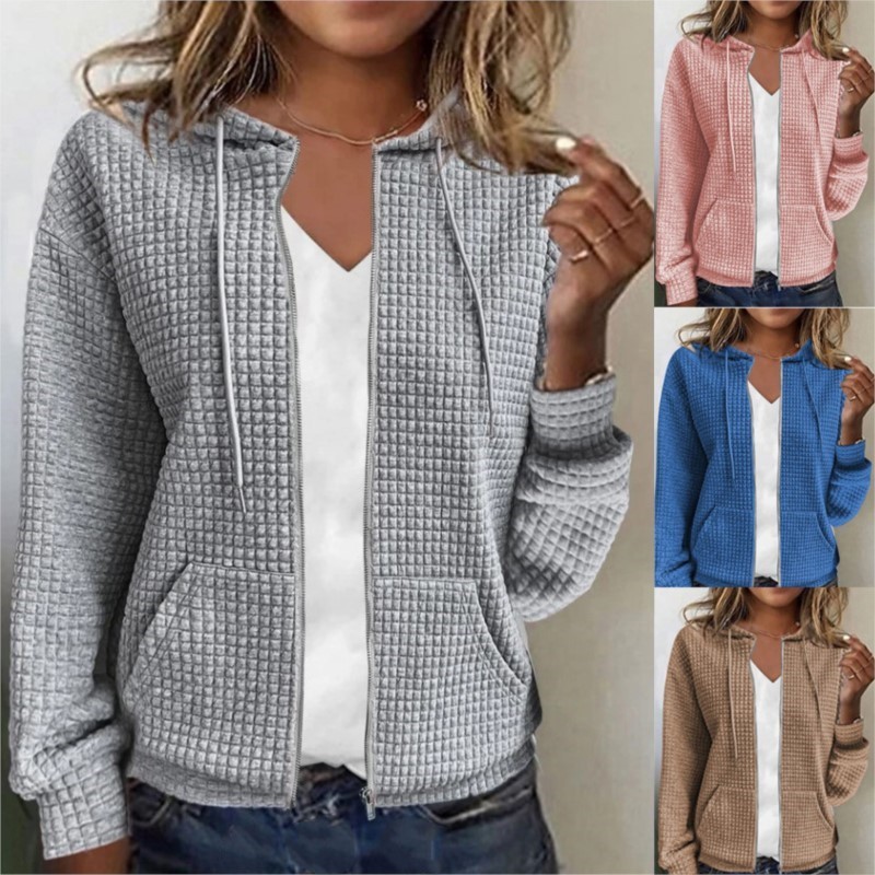 Women's Casual  Sports Zip-up Hooded Cardigan Long-sleeved Hoodie Jackets Tops