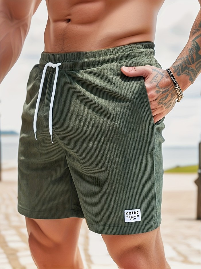 Ribbed Men's Slim Fit Drawstring Comfy Shorts With Pockets For Summer Beach