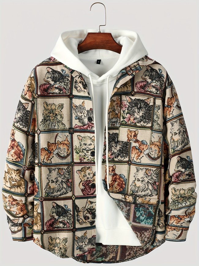 Men's Casual Stylish Animal Pattern Jacket, Street Style Retro Jacket