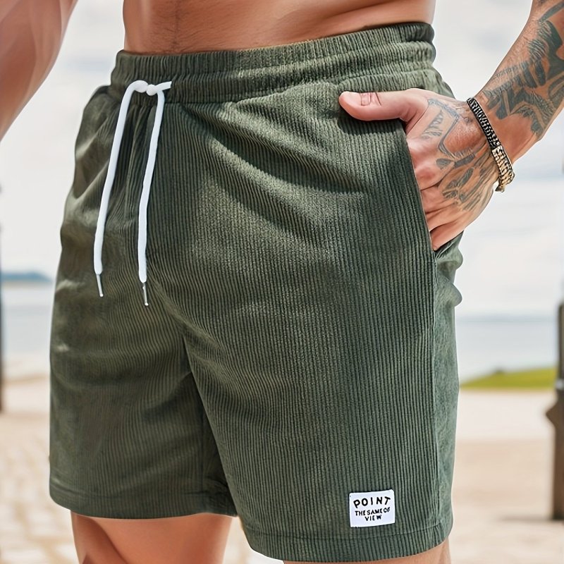 Ribbed Men's Slim Fit Drawstring Comfy Shorts With Pockets For Summer Beach