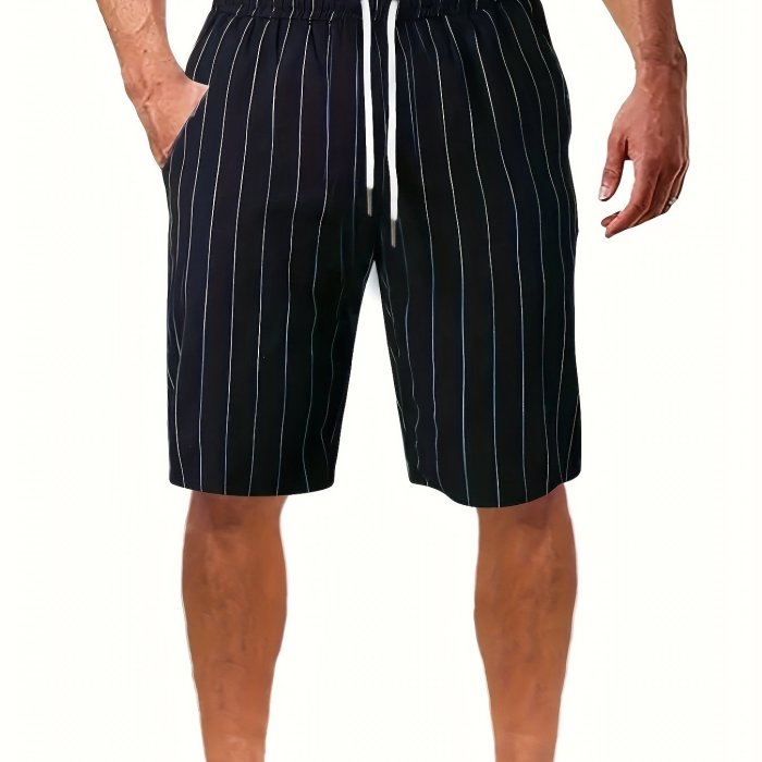 Men's Casual Comfy Drawstring Active Shorts, Chic Striped Shorts For Summer Fitness Beach Resort