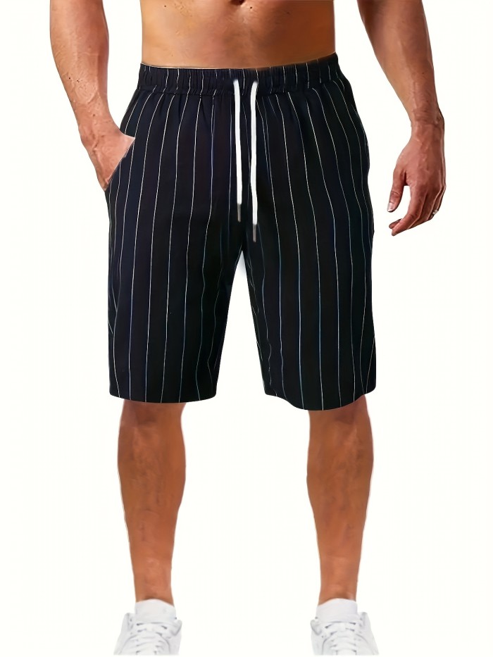 Men's Casual Comfy Drawstring Active Shorts, Chic Striped Shorts For Summer Fitness Beach Resort
