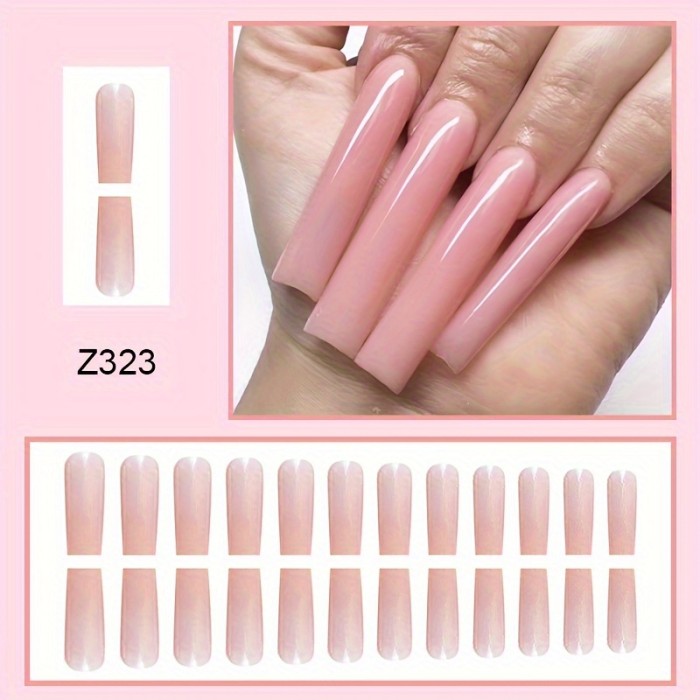 Spring Summer 24pcs\u002Fset Glossy White Or White Press On Nails Extra Long Square Fake Nails Minimalist Style False Nails Solid Color Fake Nails For Women Girls Daily Wear, Send Jelly Glue And Nail File And Small Wooden Stick