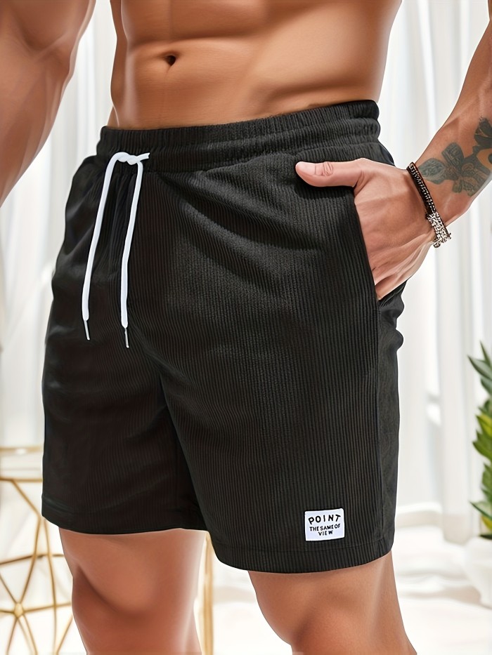 Ribbed Men's Slim Fit Drawstring Comfy Shorts With Pockets For Summer Beach