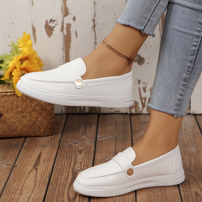 Women's White Nurse Shoes, All-Match Round Toe Soft Sole Shoes, Comfortable Slip On Flat Shoes