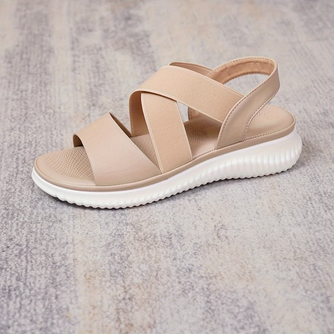 Solid Color Flat Sandals Women S Open Round Toe Ankle Buckle - Temu New...
